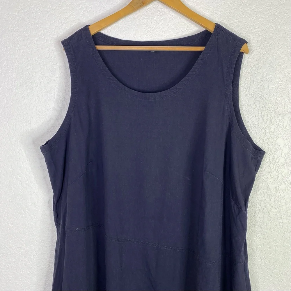 Eileen Fisher Navy Blue Linen Blend Stretch Shift Dress